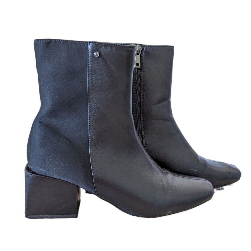 Halston Boots Womens 8.5 Black Block Heel Square Toe Calf Height Classic Comfort